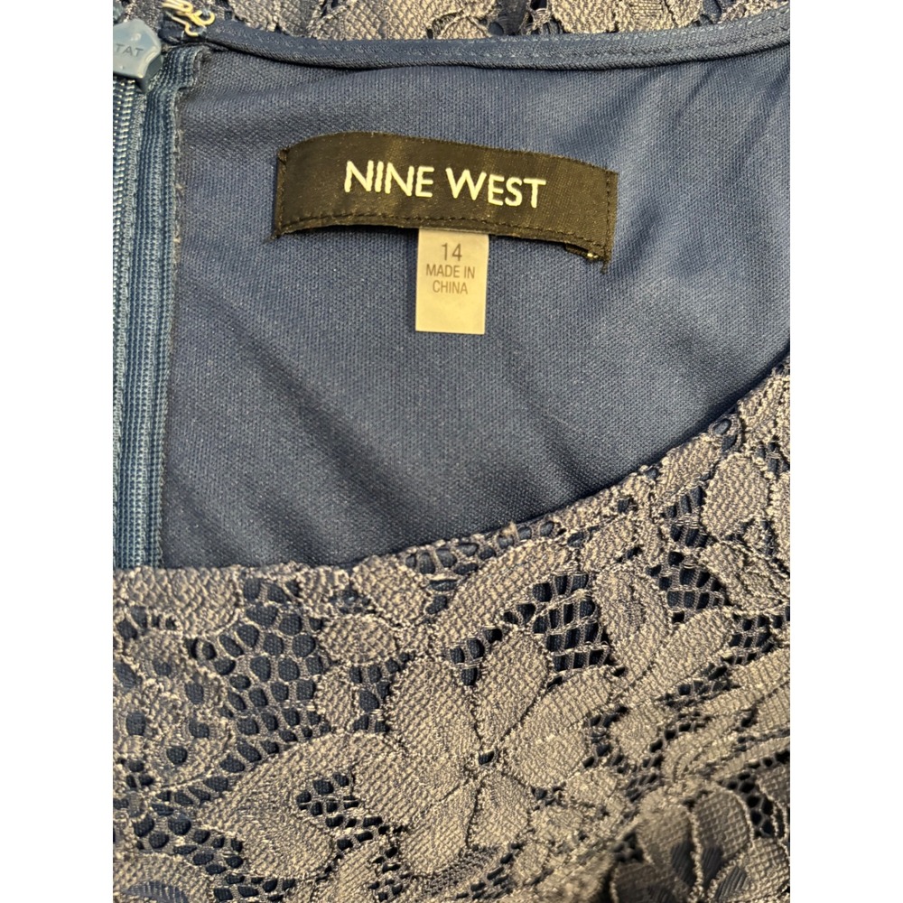 Nine West Blue Lace Bell Sleeve Sheath Dress – Size 14 - Picture 2 of 6